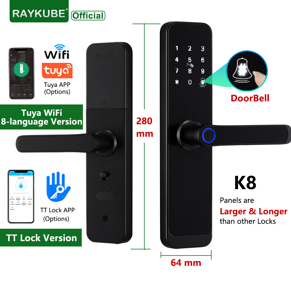 Fingerprint Access Control Door - RAYKUBE K8 Smart Door Lock TTlock