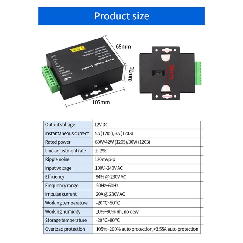 A24U DC 12V 5A AC 100-240V Acc - огляд і ціна Access Control Power Supply 12V 5A